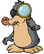 Maulwurf AUGust mit einer Lupe Ein Maulwurf mit Armbinde und Brille hält eine Lupe über sein rechtes Auge.