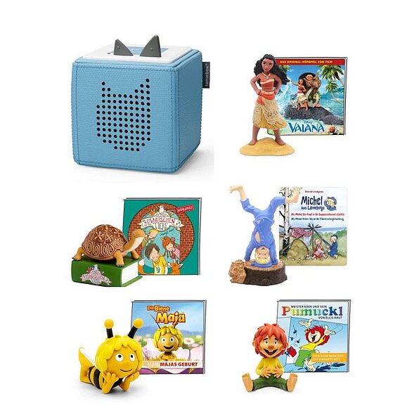 Wir verlosen eine hellblaue Toniebox und 5 Tonies Abbildung einer helllblauen Toniebox und 5 Tonies