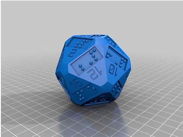 Model of 20-sided dice with additional braille numbers ready for 3D printing 3D model of 20-sided braille dice. Fotocredit: idellwig on Thingiverse