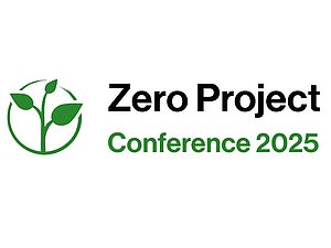 Logo einer Pflanze mit drei Blättern in einem grünen Kreis, Text: "Zero Project Conference 2025"