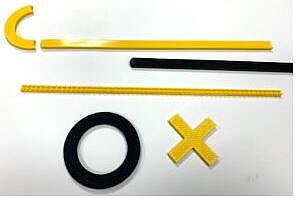 verschiedene Formen wie Kreis und Linien in gelb und schwarz